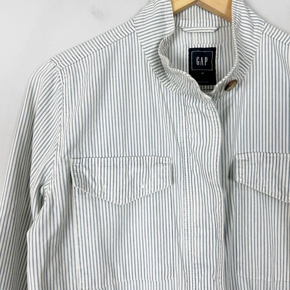 Gap Blue Striped Utility Jacket Spring Beachy Coa… - image 2